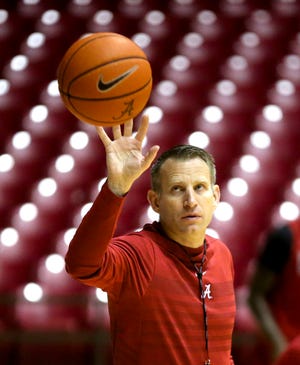 Alabama Head Coach Nate Oats catches a ball tossed to him during practice for the Alabama men's basketball team Wednesday, Oct. 16, 2019. [Staff Photo/Gary Cosby Jr.]